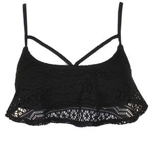 Black Little Wild One Strappy Crochet Bikini Top S
